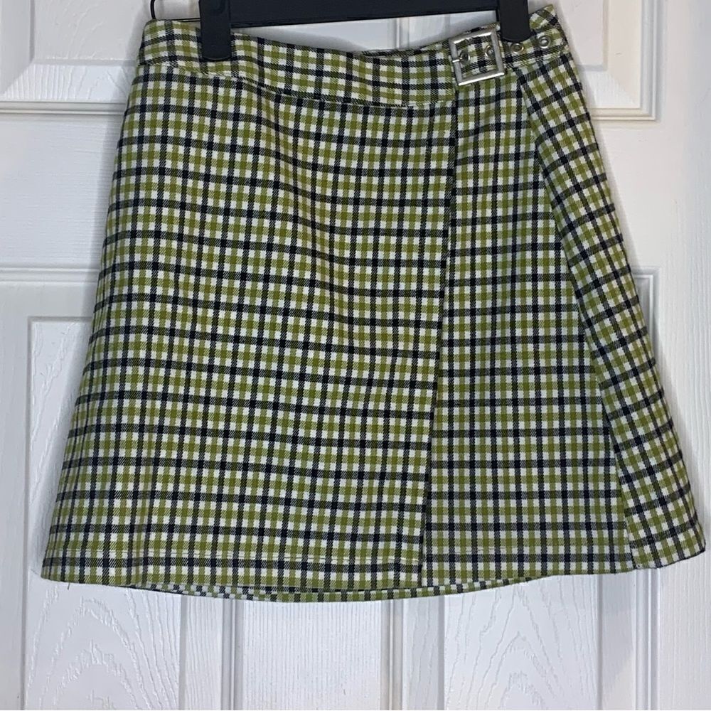 John Galt lime plaid skirt with buckle Size Small